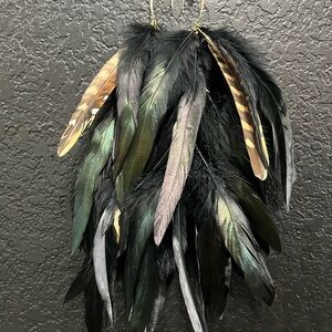 Black Iridescent Feather Statement Earrings